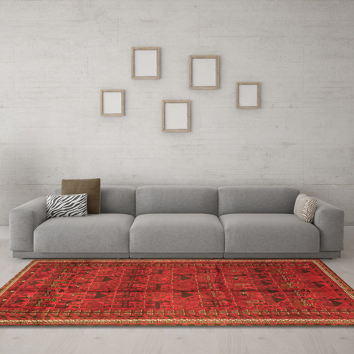 Machine Washable Persian Orange Traditional Area Rugs in a Living Room, wshtr4388org