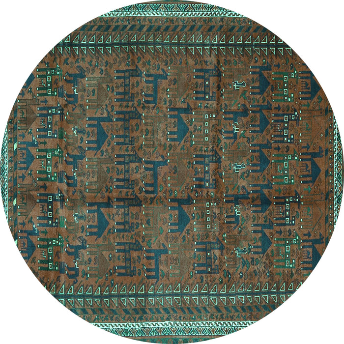 Round Machine Washable Persian Turquoise Traditional Area Rugs, wshtr4388turq