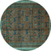 Round Machine Washable Persian Turquoise Traditional Area Rugs, wshtr4388turq