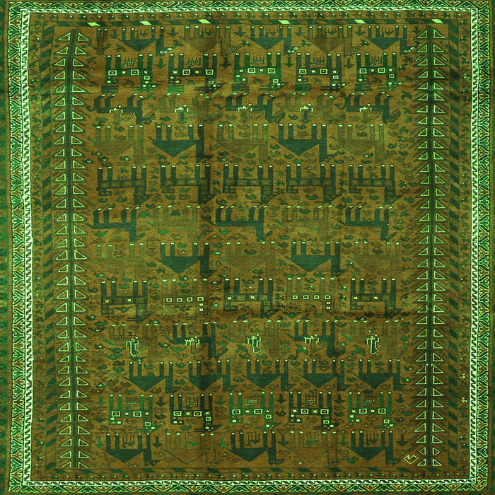 Round Machine Washable Persian Green Traditional Area Rugs, wshtr4388grn