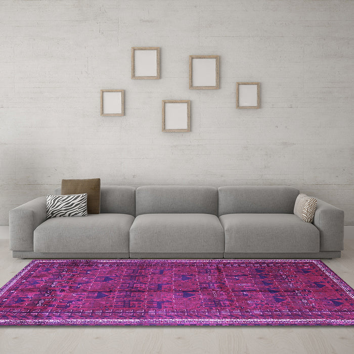Machine Washable Persian Purple Traditional Area Rugs in a Living Room, wshtr4388pur