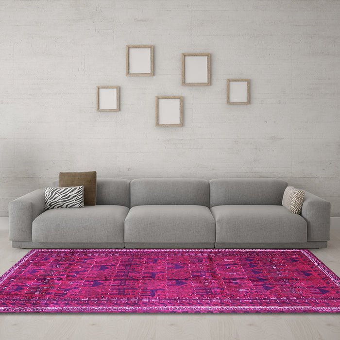 Machine Washable Persian Pink Traditional Rug in a Living Room, wshtr4388pnk