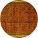 Round Persian Yellow Traditional Rug, tr4388yw