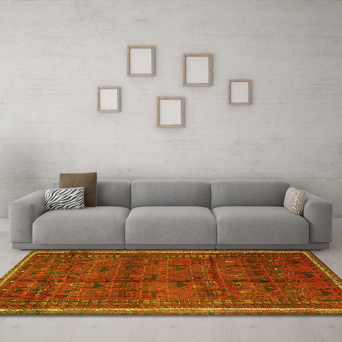 Machine Washable Persian Yellow Traditional Rug in a Living Room, wshtr4388yw