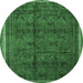 Round Machine Washable Persian Emerald Green Traditional Area Rugs, wshtr4388emgrn