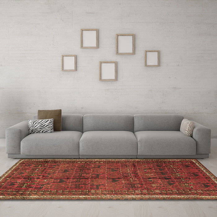 Machine Washable Persian Brown Traditional Rug in a Living Room,, wshtr4388brn