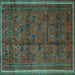 Square Machine Washable Persian Turquoise Traditional Area Rugs, wshtr4388turq