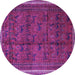 Round Machine Washable Persian Purple Traditional Area Rugs, wshtr4388pur