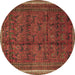 Round Machine Washable Persian Brown Traditional Rug, wshtr4388brn