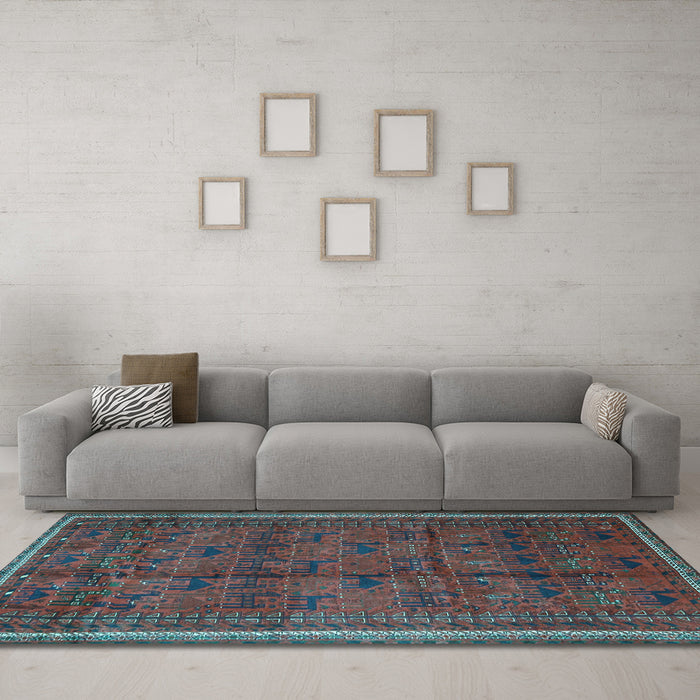 Machine Washable Persian Light Blue Traditional Rug in a Living Room, wshtr4388lblu