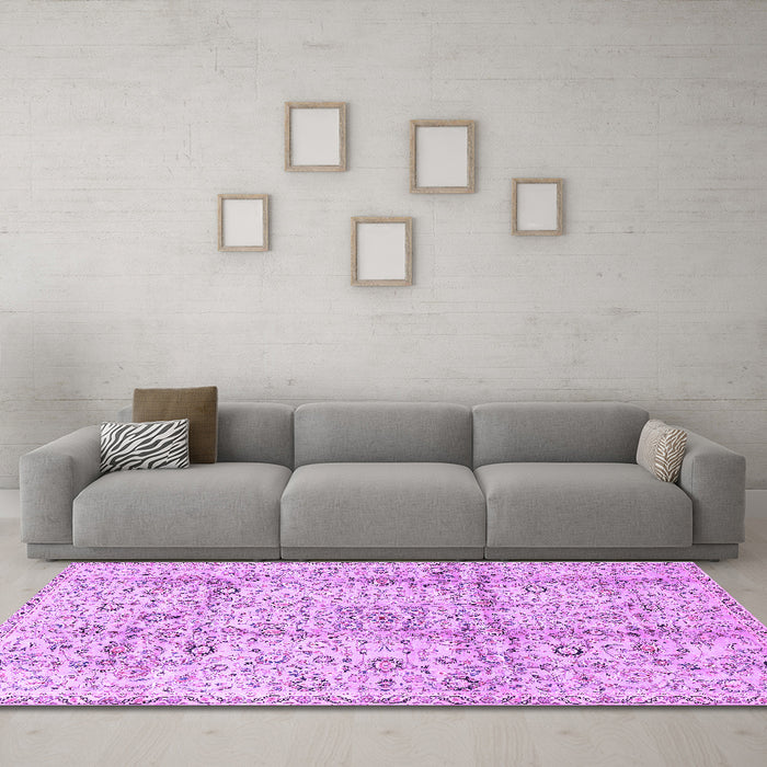 Machine Washable Persian Purple Traditional Area Rugs in a Living Room, wshtr4389pur