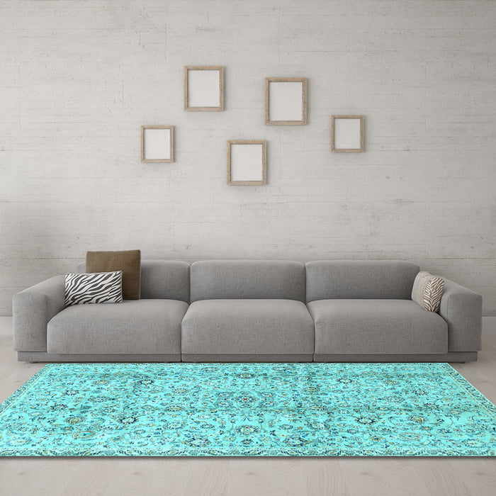 Machine Washable Persian Light Blue Traditional Rug in a Living Room, wshtr4389lblu
