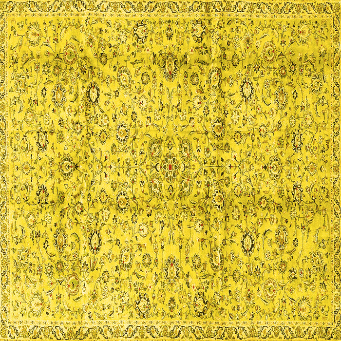 Square Machine Washable Persian Yellow Traditional Rug, wshtr4389yw