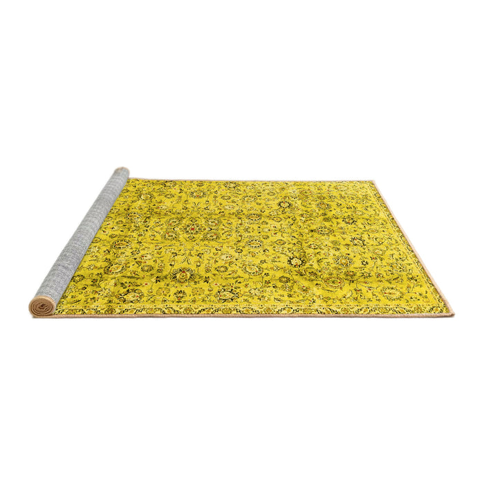 Sideview of Machine Washable Persian Yellow Traditional Rug, wshtr4389yw