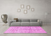 Machine Washable Persian Pink Traditional Rug in a Living Room, wshtr4389pnk