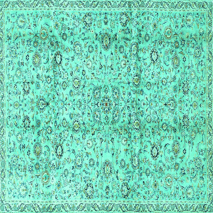 Square Machine Washable Persian Turquoise Traditional Area Rugs, wshtr4389turq