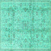 Square Machine Washable Persian Turquoise Traditional Area Rugs, wshtr4389turq