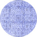 Round Machine Washable Persian Blue Traditional Rug, wshtr4389blu