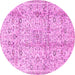 Round Machine Washable Persian Pink Traditional Rug, wshtr4389pnk