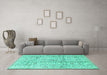 Machine Washable Persian Turquoise Traditional Area Rugs in a Living Room,, wshtr4389turq