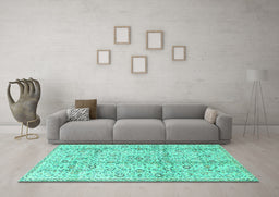 Machine Washable Persian Turquoise Traditional Area Rugs in a Living Room,, wshtr4389turq