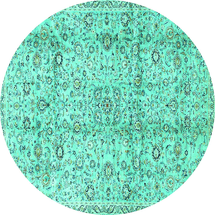 Round Machine Washable Persian Turquoise Traditional Area Rugs, wshtr4389turq