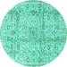 Round Machine Washable Persian Turquoise Traditional Area Rugs, wshtr4389turq