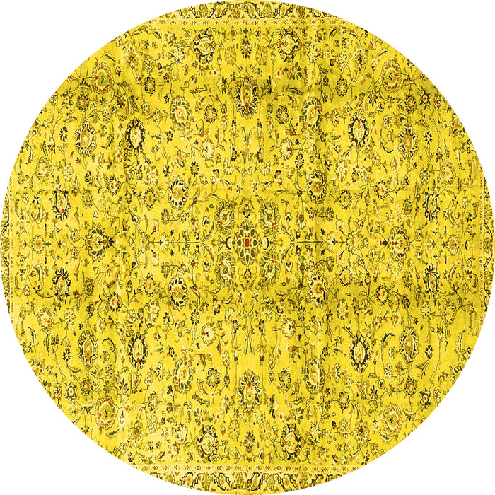 Round Machine Washable Persian Yellow Traditional Rug, wshtr4389yw