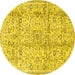 Round Machine Washable Persian Yellow Traditional Rug, wshtr4389yw