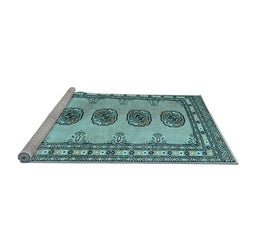 Sideview of Machine Washable Southwestern Light Blue Country Rug, wshtr438lblu
