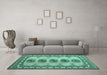 Machine Washable Southwestern Turquoise Country Area Rugs in a Living Room,, wshtr438turq