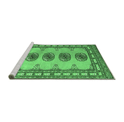 Sideview of Machine Washable Southwestern Emerald Green Country Area Rugs, wshtr438emgrn