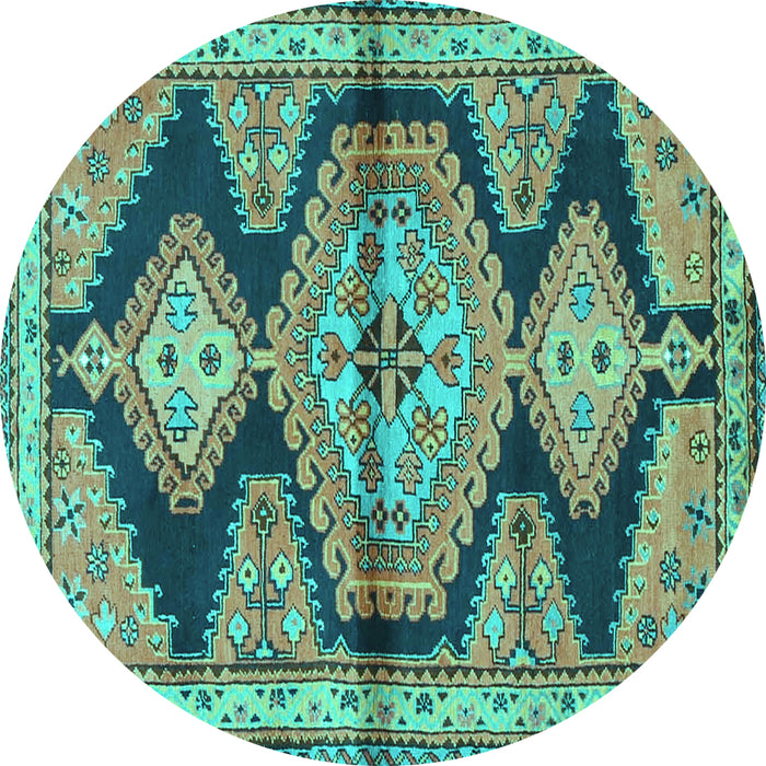 Round Machine Washable Persian Turquoise Traditional Area Rugs, wshtr4390turq