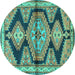 Round Machine Washable Persian Turquoise Traditional Area Rugs, wshtr4390turq