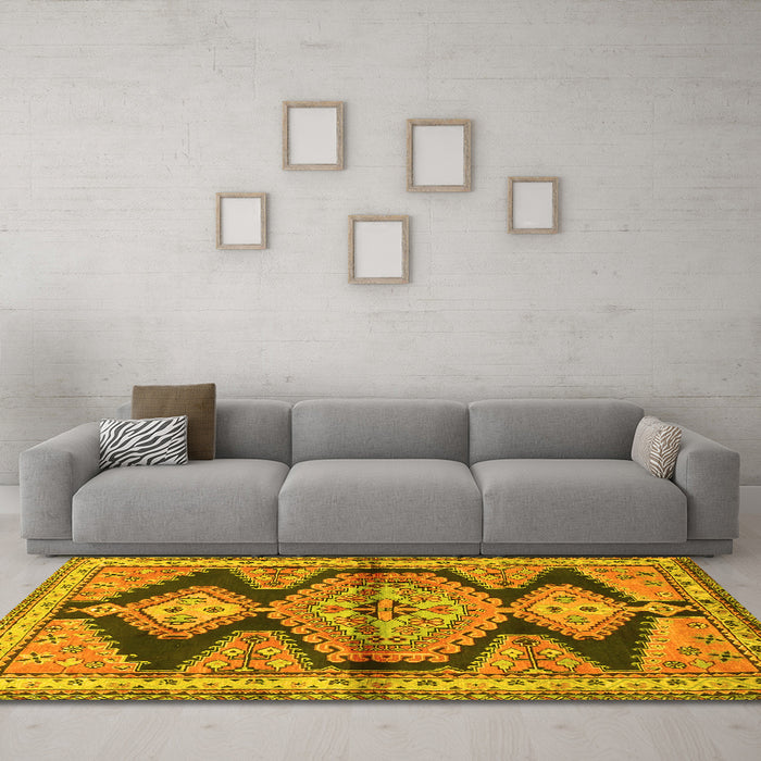 Machine Washable Persian Yellow Traditional Rug in a Living Room, wshtr4390yw