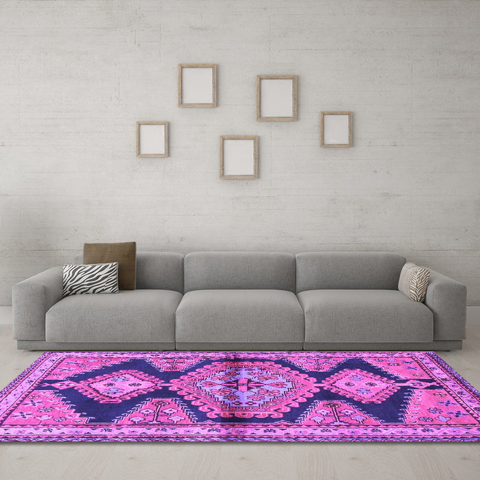 Machine Washable Persian Purple Traditional Area Rugs in a Living Room, wshtr4390pur