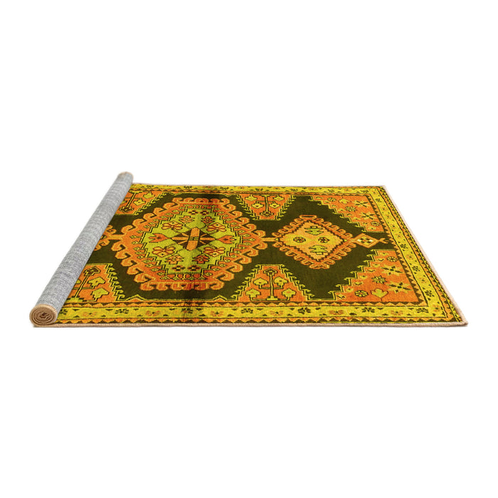 Sideview of Machine Washable Persian Yellow Traditional Rug, wshtr4390yw
