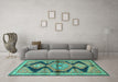 Machine Washable Persian Turquoise Traditional Area Rugs in a Living Room,, wshtr4390turq