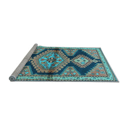 Sideview of Machine Washable Persian Light Blue Traditional Rug, wshtr4390lblu