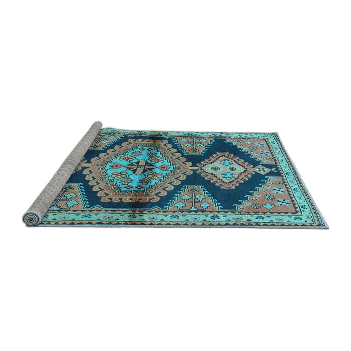 Sideview of Machine Washable Persian Light Blue Traditional Rug, wshtr4390lblu