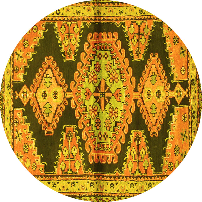 Round Machine Washable Persian Yellow Traditional Rug, wshtr4390yw