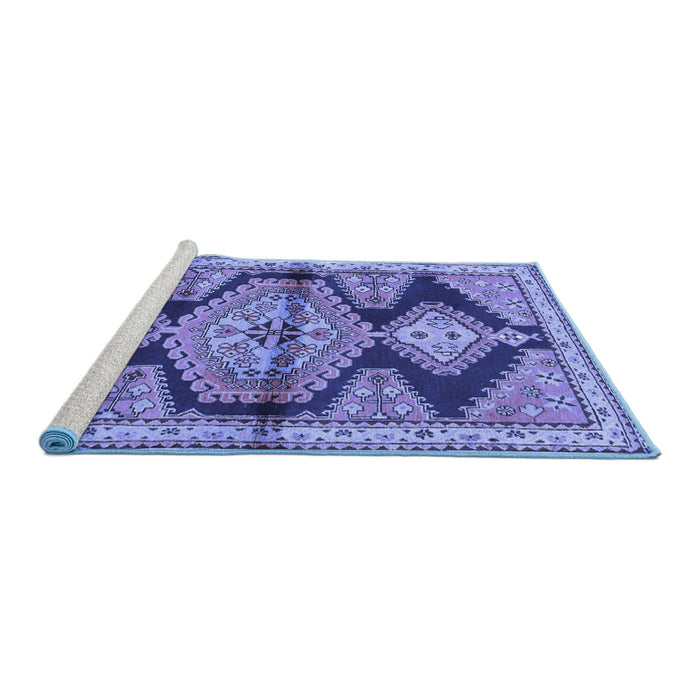Sideview of Machine Washable Persian Blue Traditional Rug, wshtr4390blu