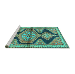Sideview of Machine Washable Persian Turquoise Traditional Area Rugs, wshtr4390turq