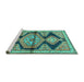 Sideview of Machine Washable Persian Turquoise Traditional Area Rugs, wshtr4390turq