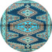 Round Machine Washable Persian Light Blue Traditional Rug, wshtr4390lblu