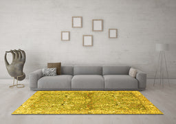 Machine Washable Animal Yellow Traditional Rug in a Living Room, wshtr4391yw