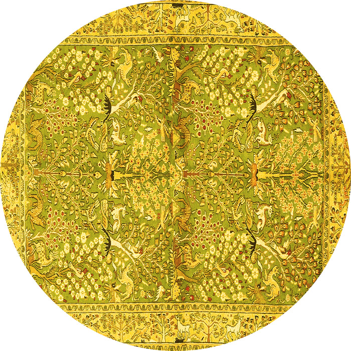 Round Machine Washable Animal Yellow Traditional Rug, wshtr4391yw