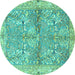 Round Animal Turquoise Traditional Rug, tr4391turq