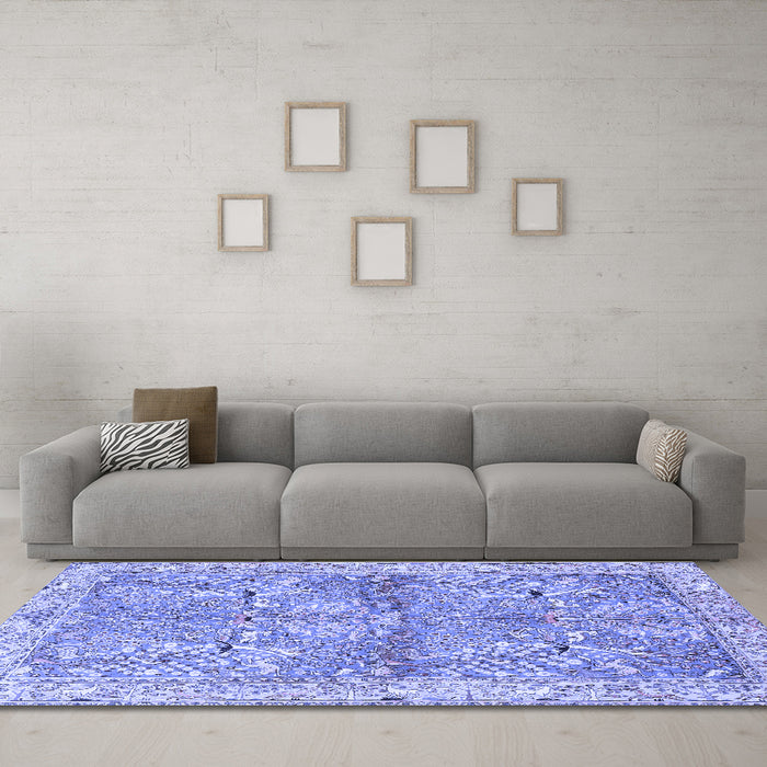 Machine Washable Animal Blue Traditional Rug in a Living Room, wshtr4391blu