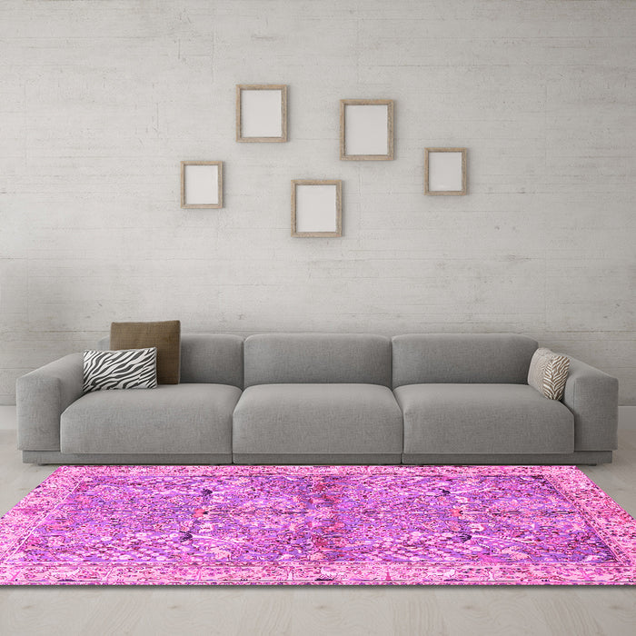 Machine Washable Animal Pink Traditional Rug in a Living Room, wshtr4391pnk